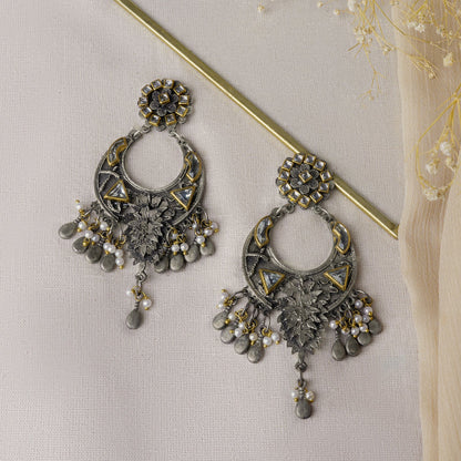 Teejh Aakruthi Gold and Silver Oxidised Earring