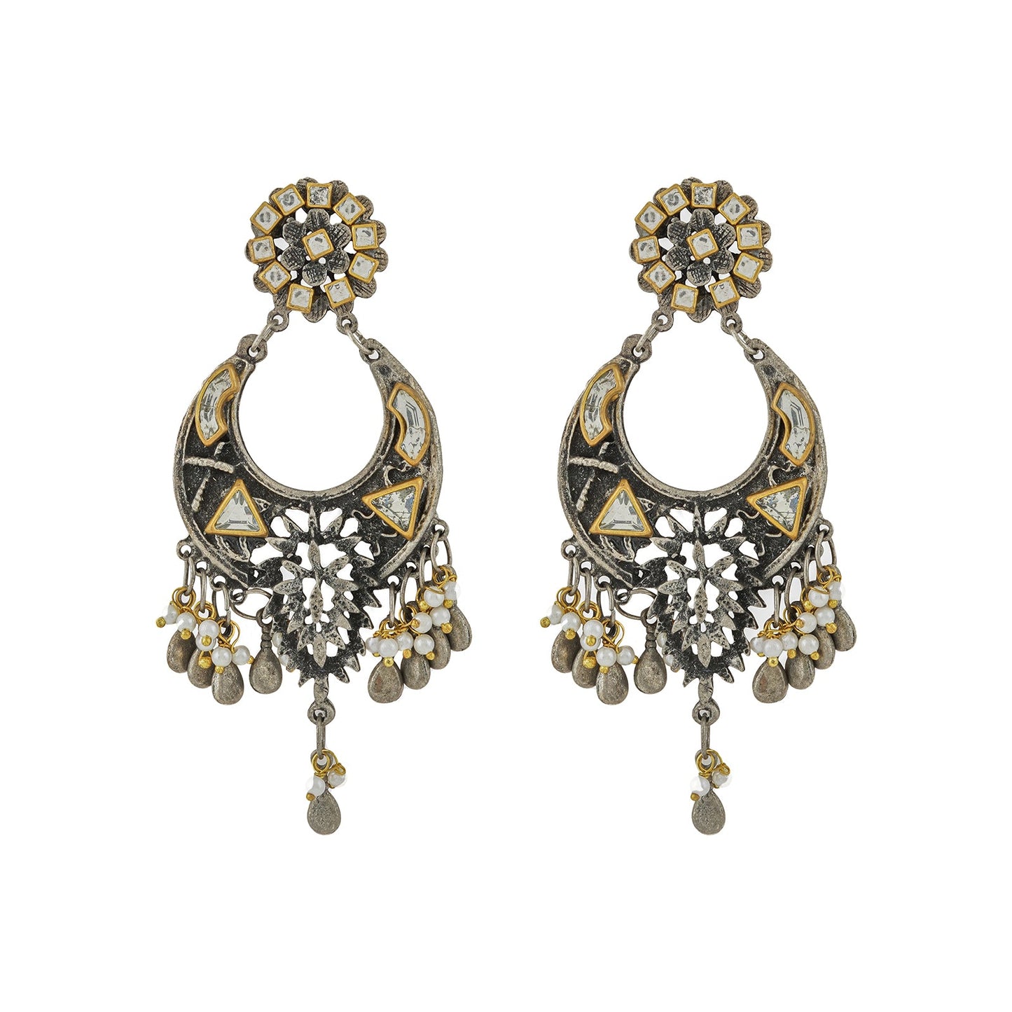 Teejh Aakruthi Gold and Silver Oxidised Earring