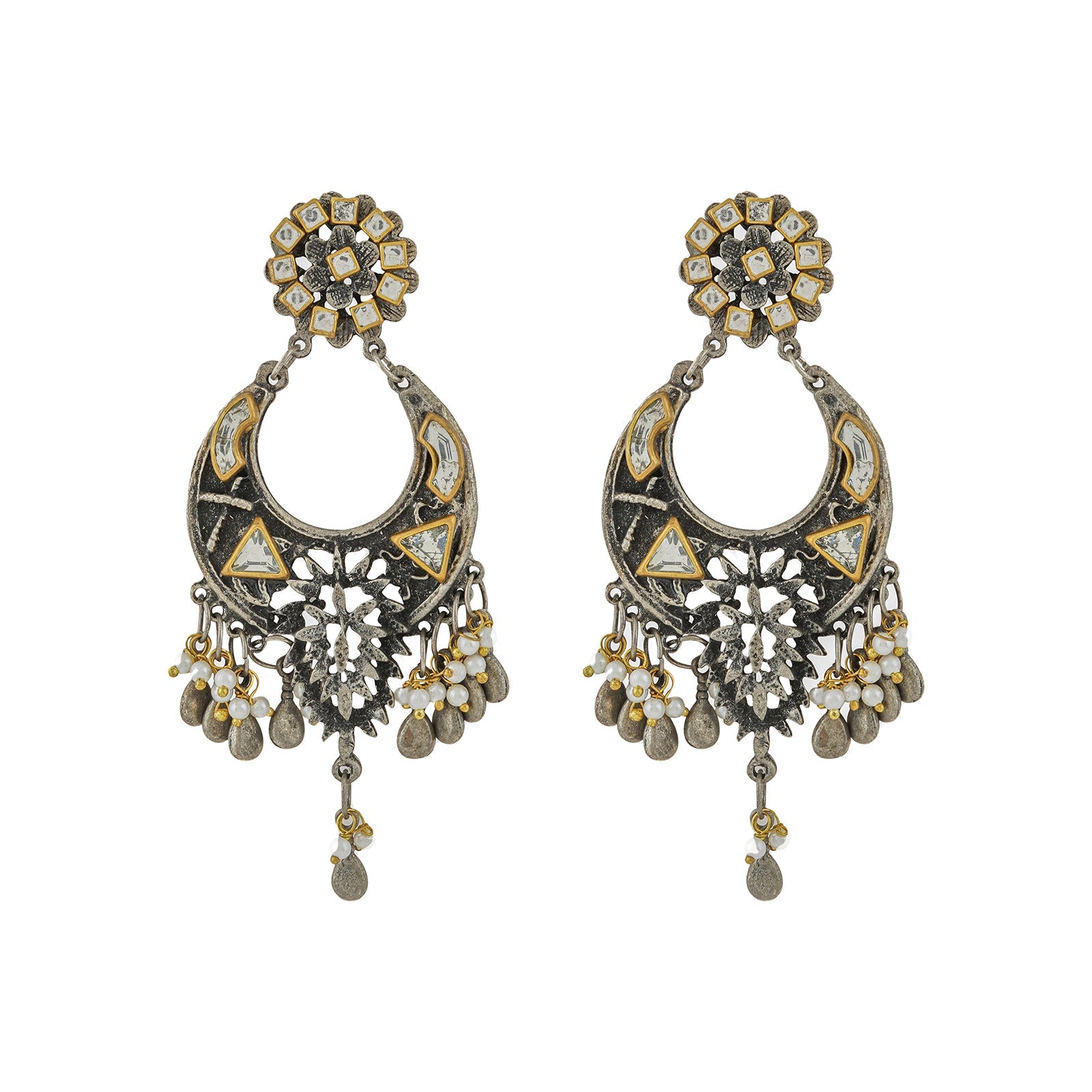 Teejh Aakruthi Gold and Silver Oxidised Earring
