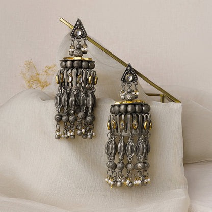 Teejh Pragati Gold and Silver Oxidised Earring