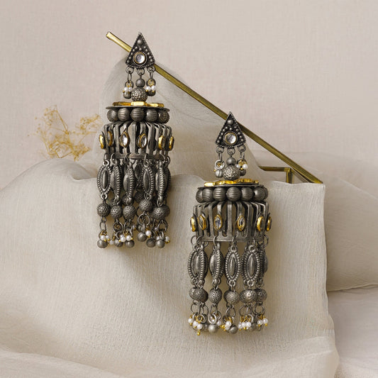 Teejh Pragati Gold and Silver Oxidised Earring