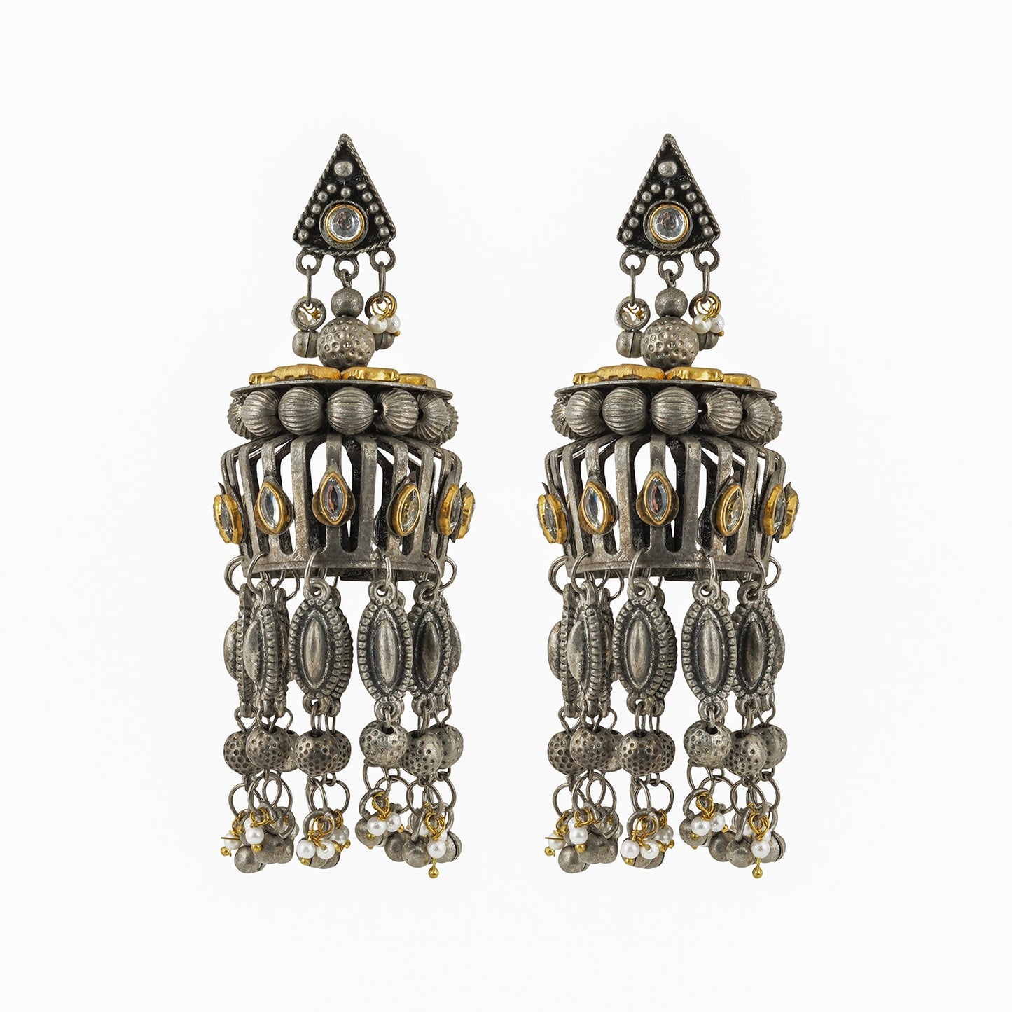 Teejh Pragati Gold and Silver Oxidised Earring