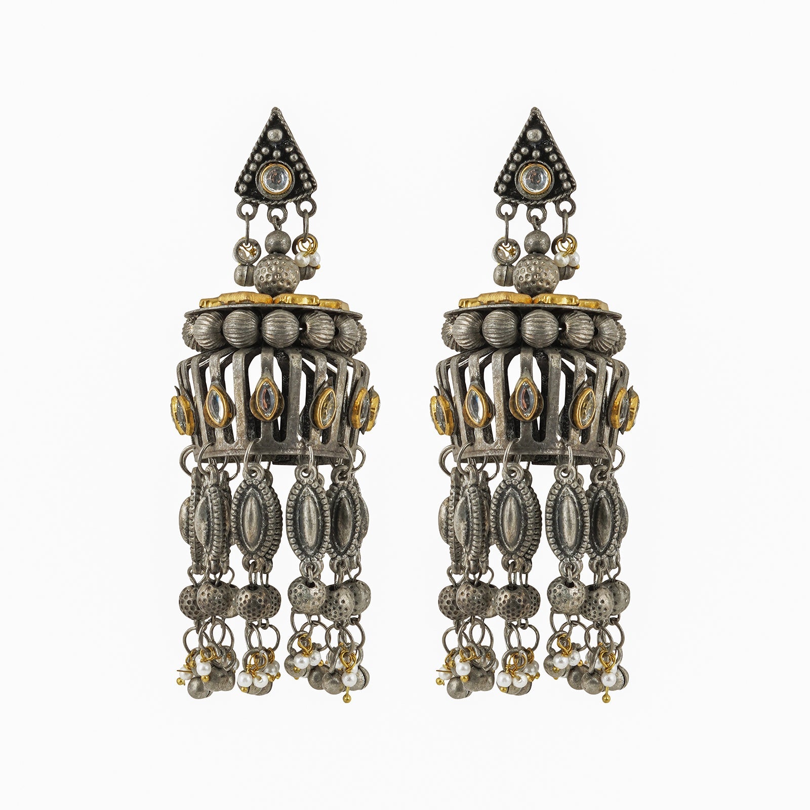 Teejh Pragati Gold and Silver Oxidised Earring