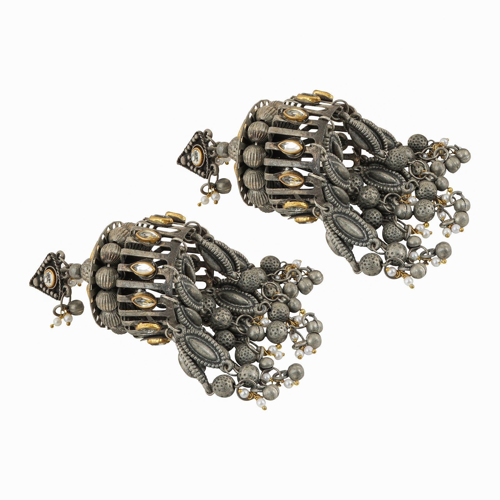 Teejh Pragati Gold and Silver Oxidised Earring