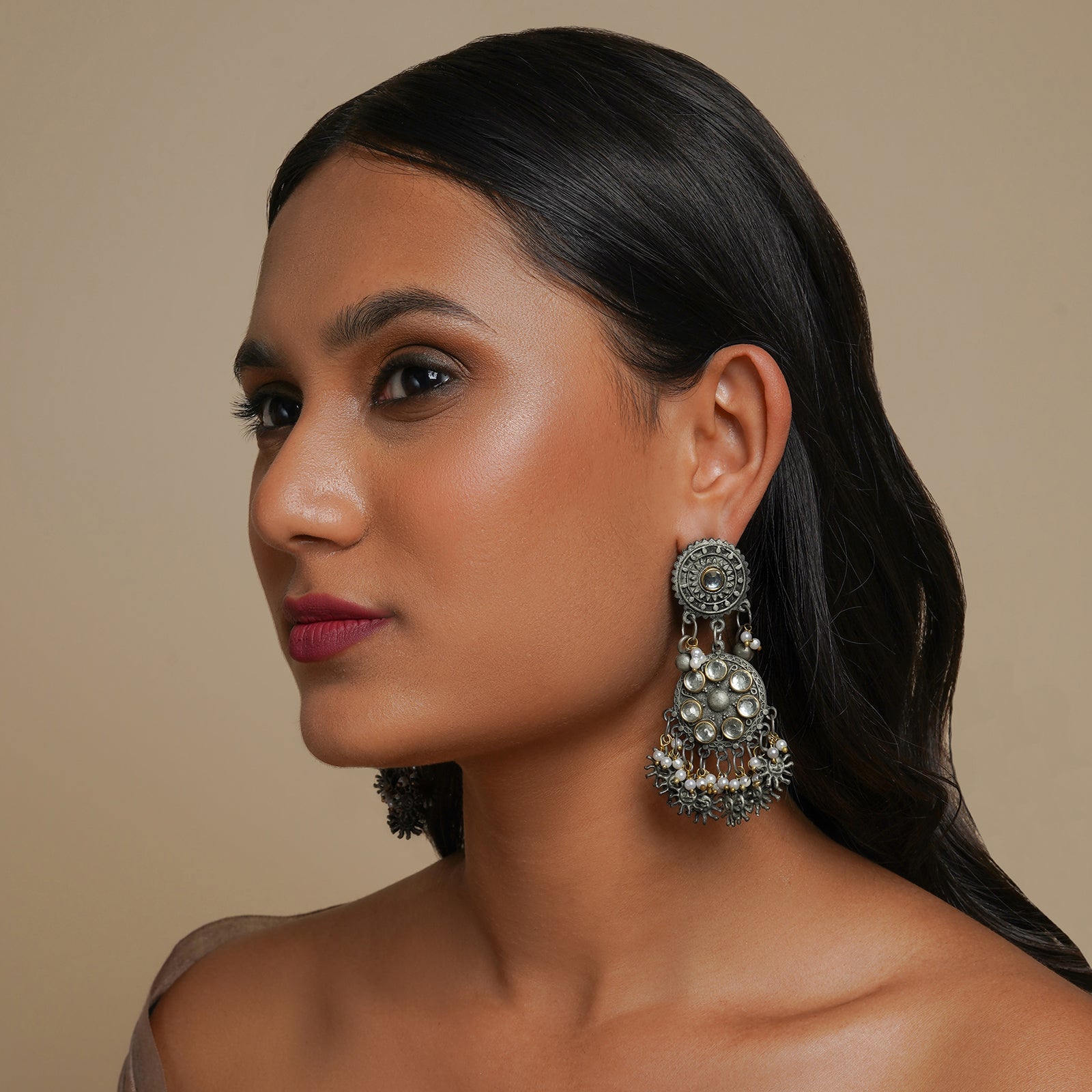 Teejh Abhilaa Gold and Silver Oxidised Earring