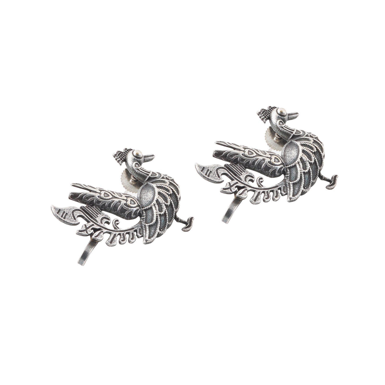 Teejh Ikshita Peacock Silver Oxidised Earcuff