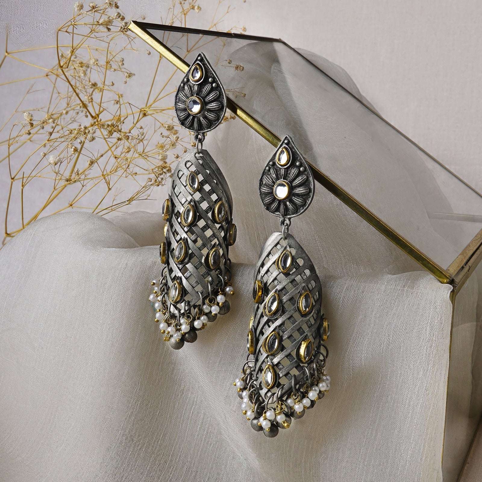 Teejh Aarvi peacock silver gold earring