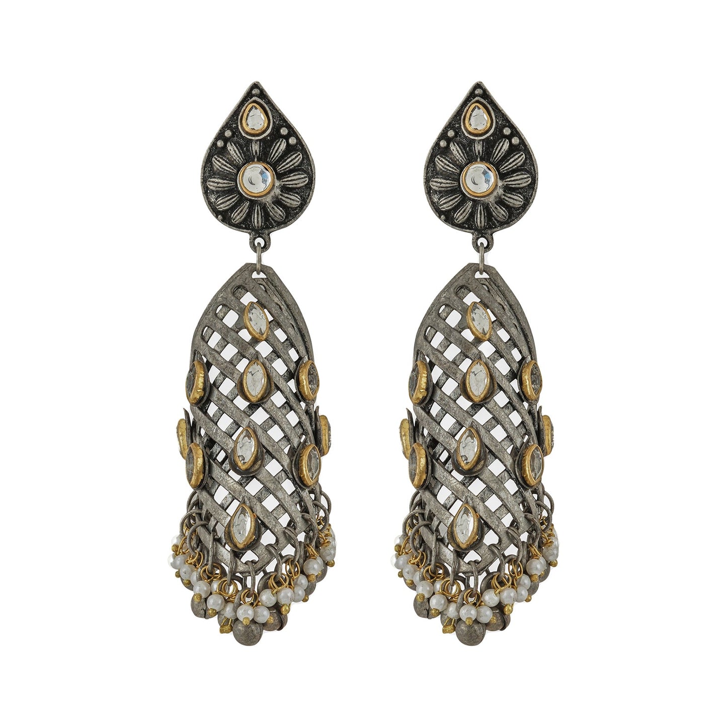 Teejh Aarvi peacock silver gold earring