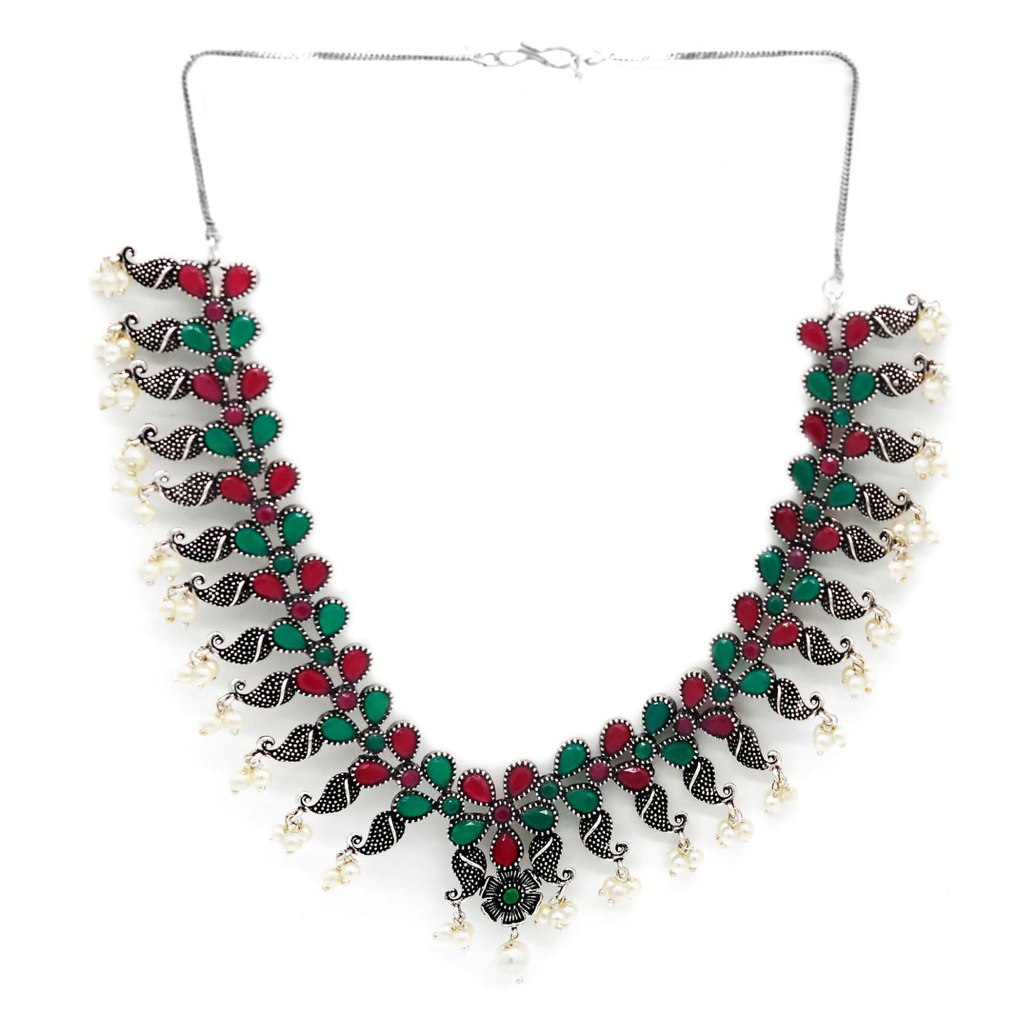 Niranjana Multi colored Silver Oxidized Necklace Set - Teejh