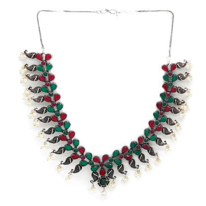 Niranjana Multi colored Silver Oxidized Necklace Set - Teejh
