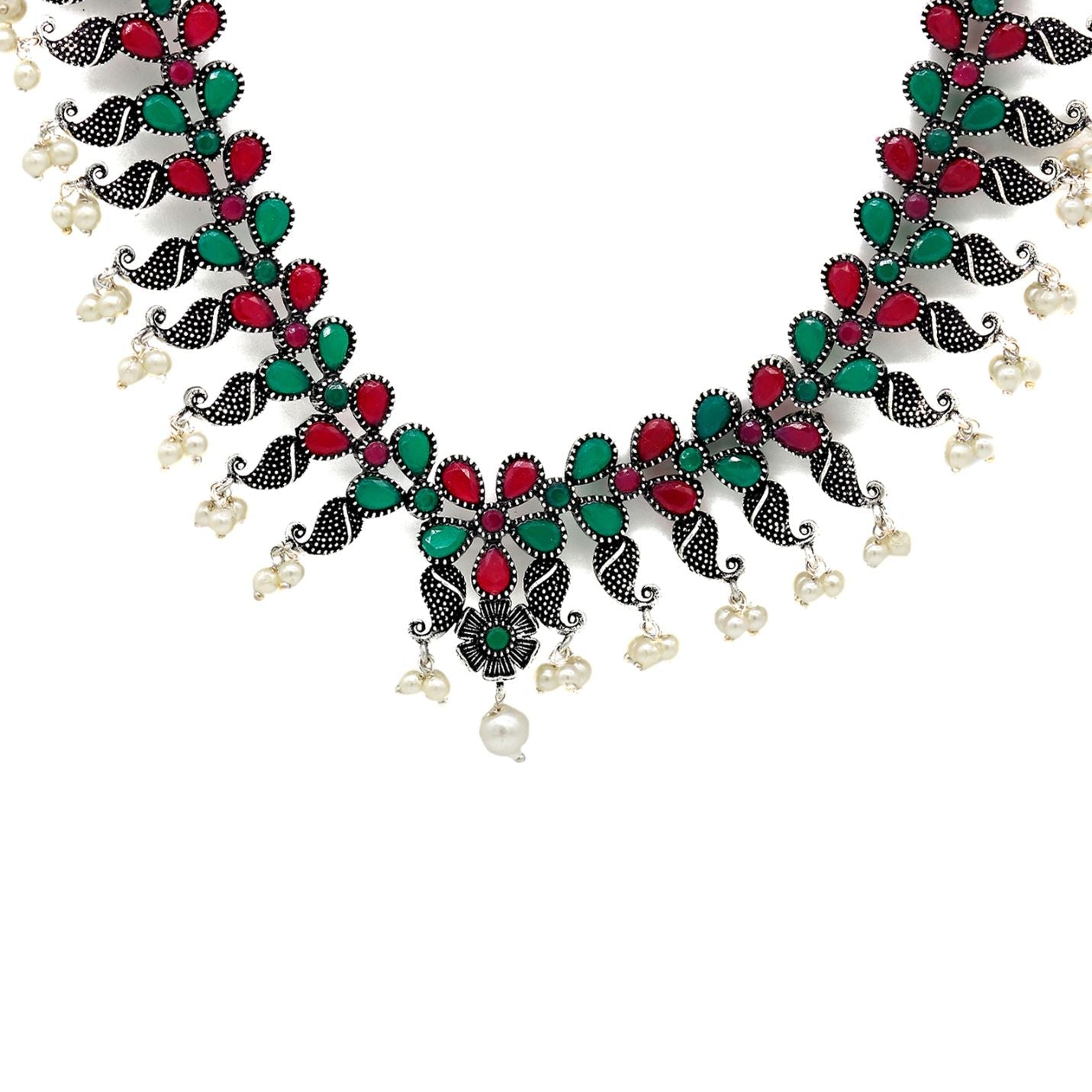 Niranjana Multi colored Silver Oxidized Necklace Set - Teejh