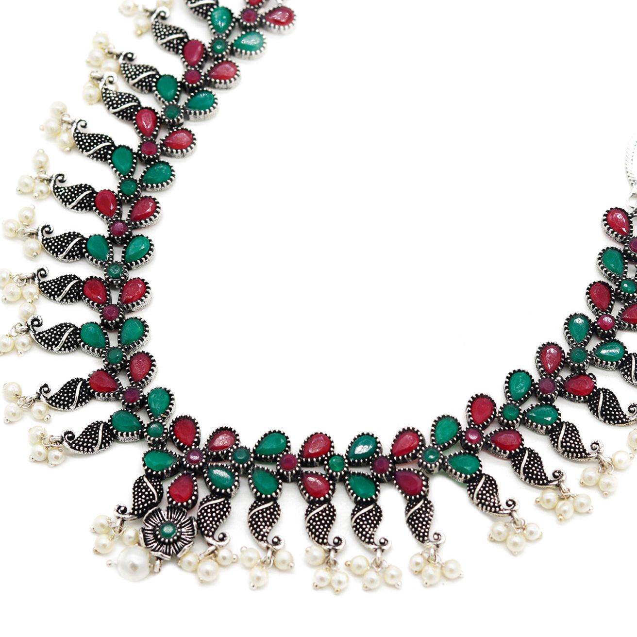Niranjana Multi colored Silver Oxidized Necklace Set - Teejh