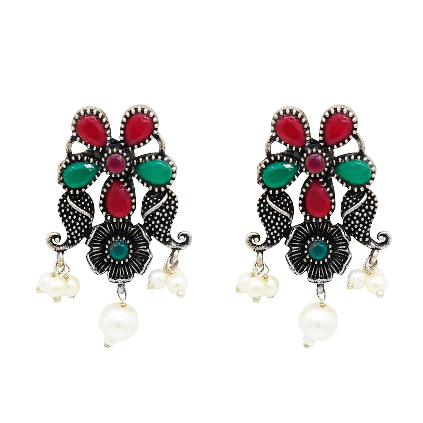 Niranjana Multi colored Silver Oxidized Necklace Set - Teejh
