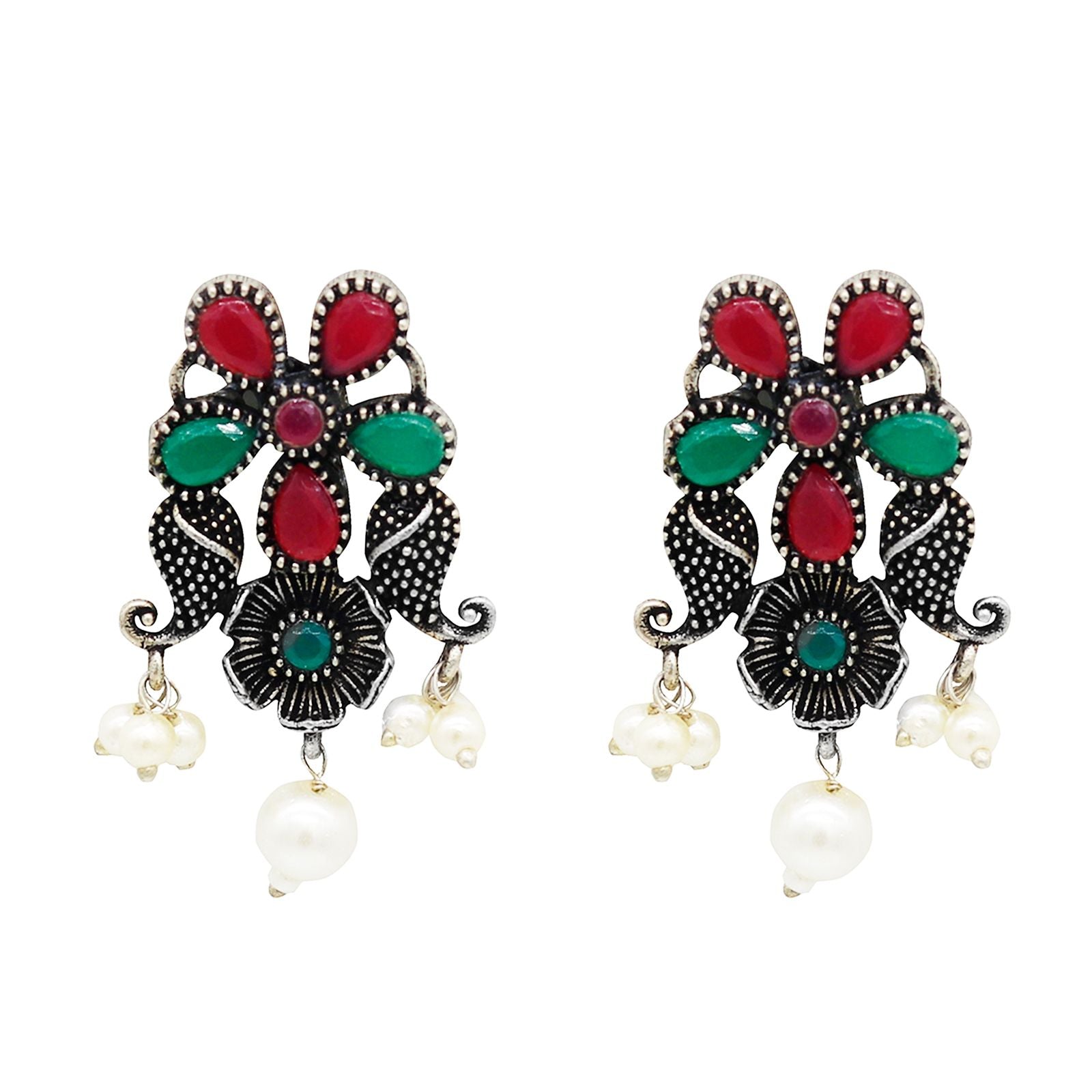Niranjana Multi colored Silver Oxidized Necklace Set - Teejh