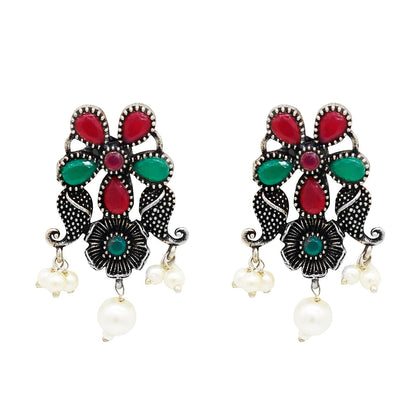 Niranjana Multi colored Silver Oxidized Necklace Set - Teejh