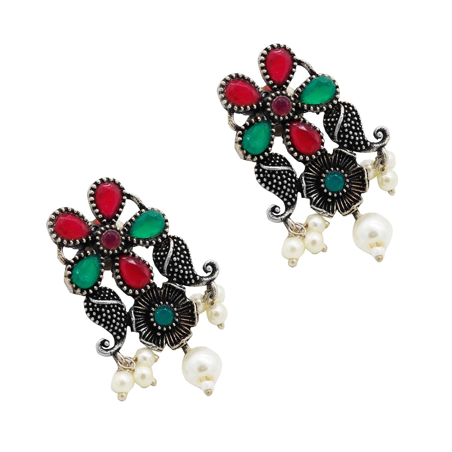 Niranjana Multi colored Silver Oxidized Necklace Set - Teejh