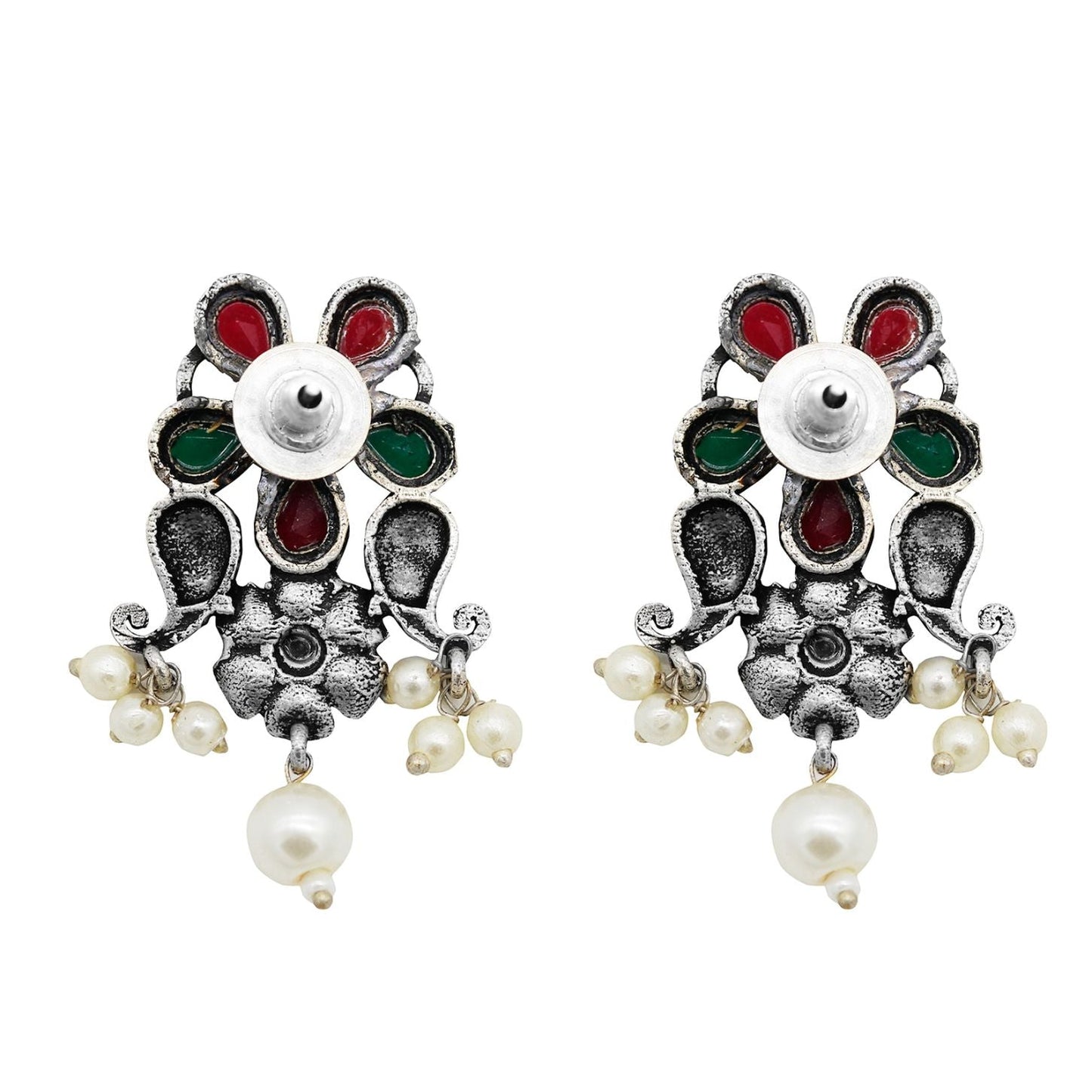 Niranjana Multi colored Silver Oxidized Necklace Set - Teejh