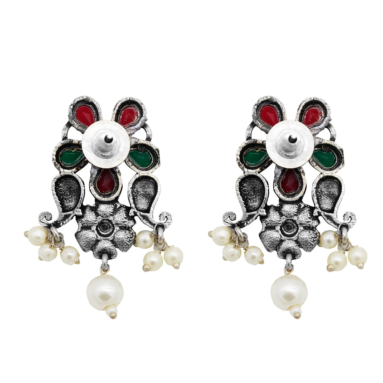 Niranjana Multi colored Silver Oxidized Necklace Set - Teejh