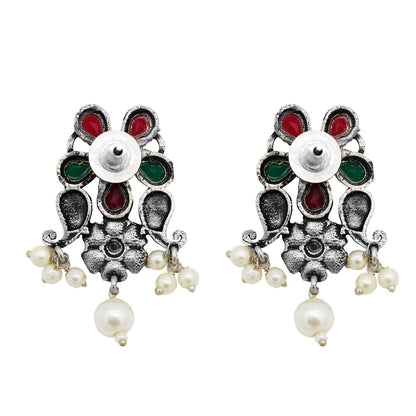 Niranjana Multi colored Silver Oxidized Necklace Set - Teejh