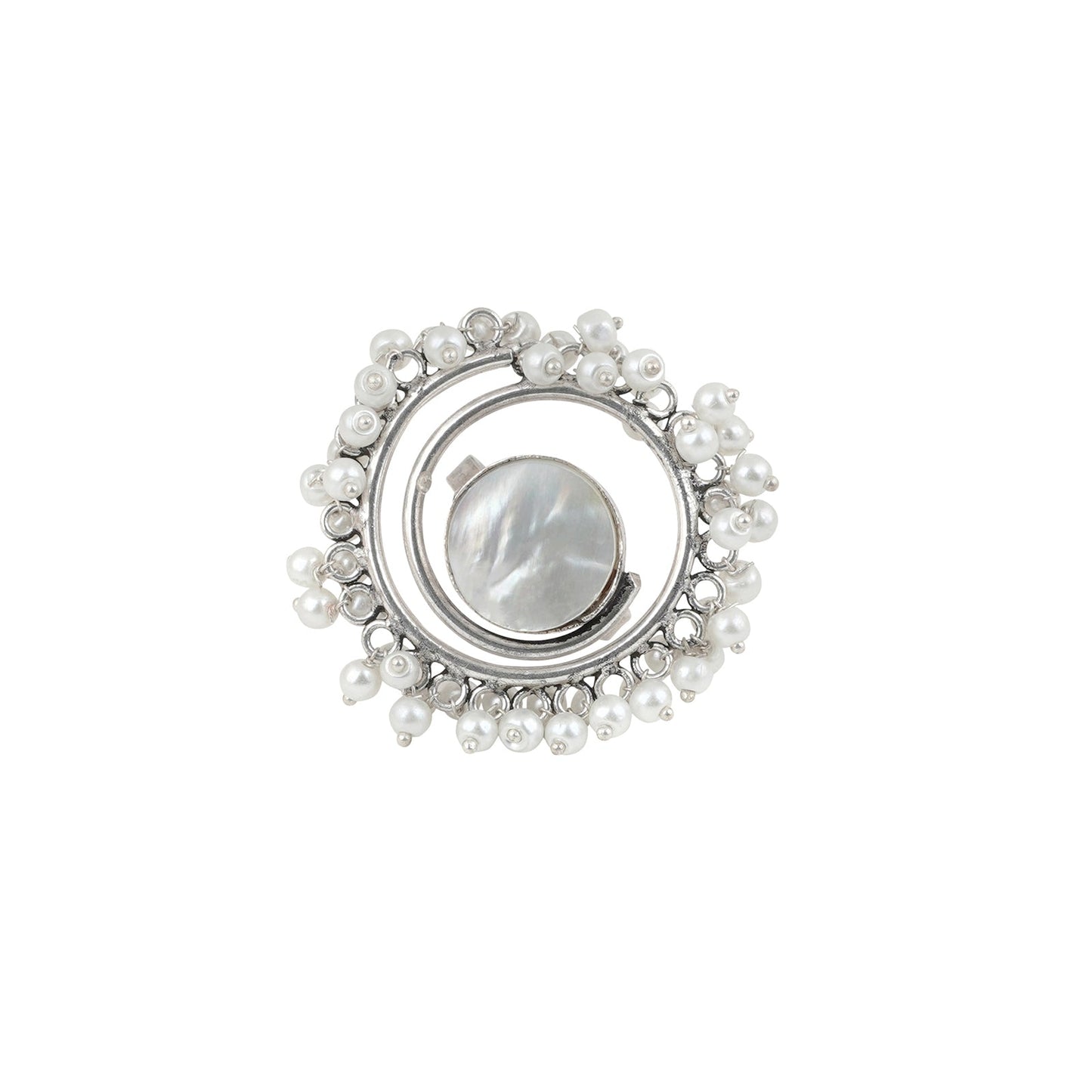 Teejh Aarshati Pearl and Silver Oxidised Ring