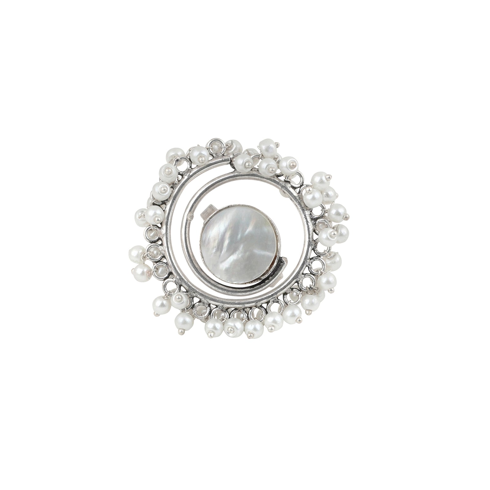 Teejh Aarshati Pearl and Silver Oxidised Ring