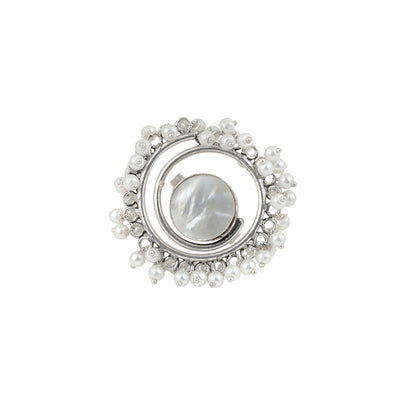 Teejh Aarshati Pearl and Silver Oxidised Ring