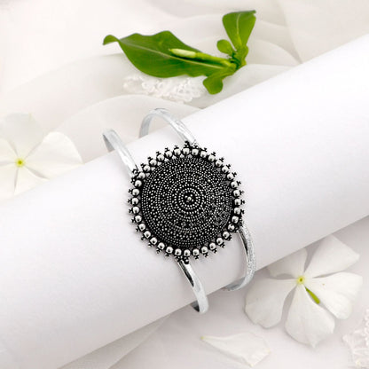 Kimaya Circular Silver Oxidized Cuff - Teejh