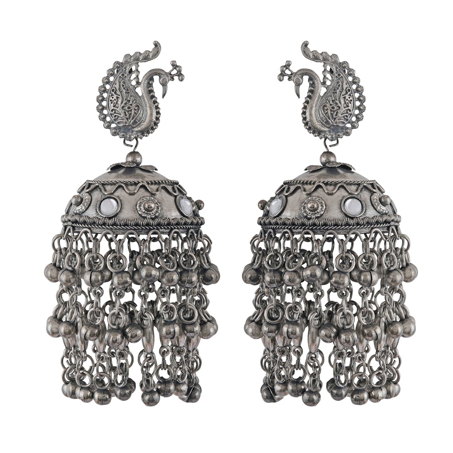 Teejh Hanika Ghungroo Silver Oxidised Earrings