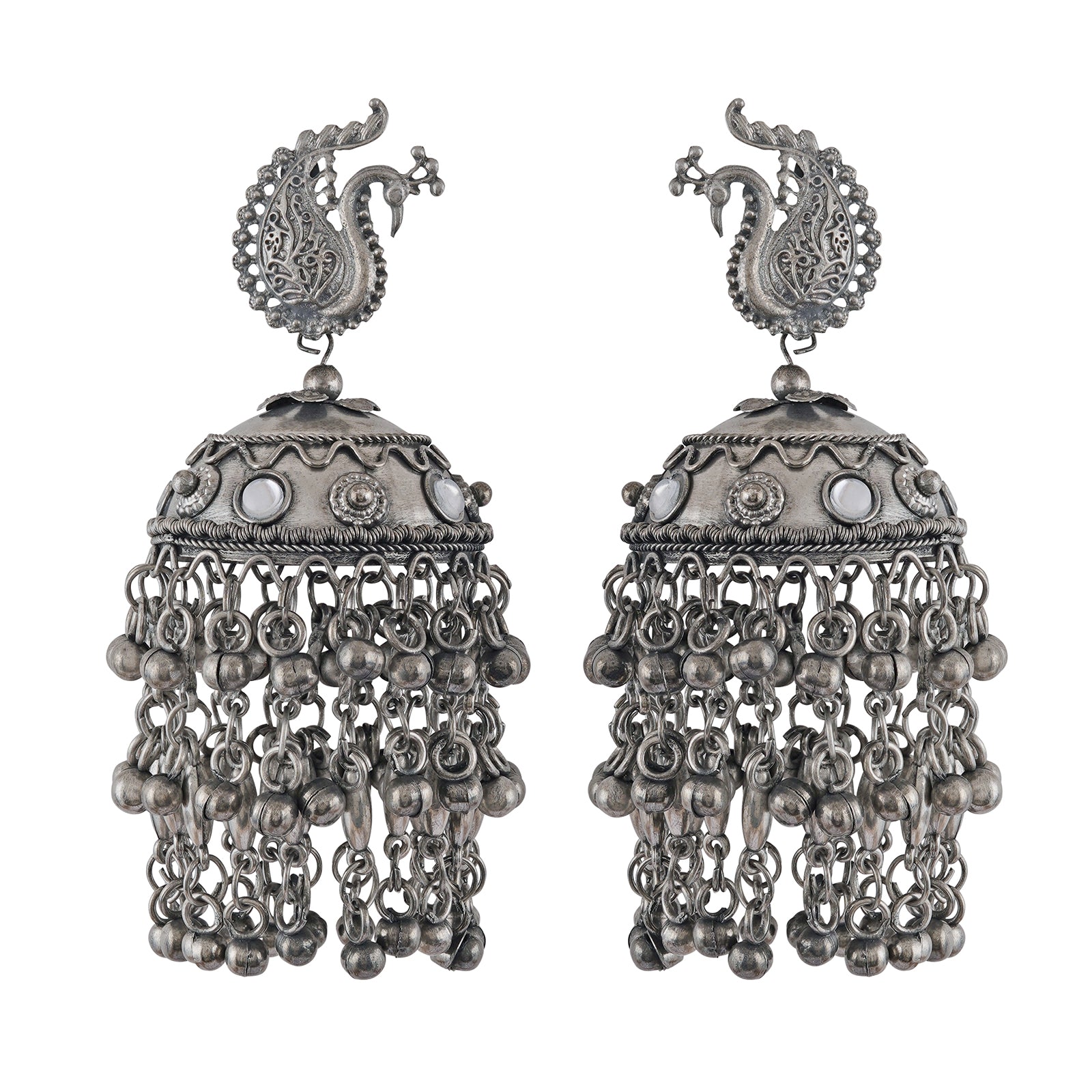 Teejh Hanika Ghungroo Silver Oxidised Earrings