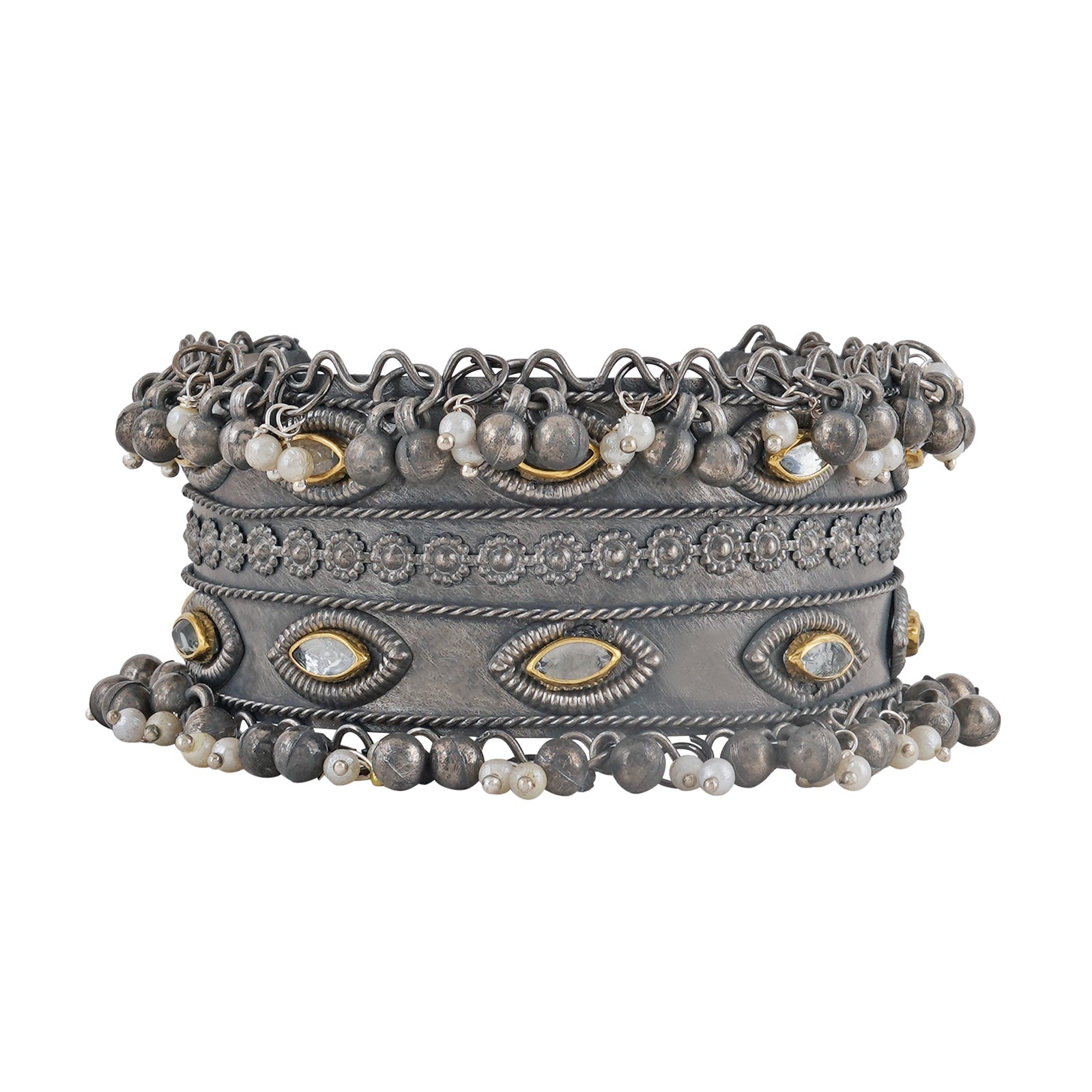 Teejh Freyal Ghungroo Silver Oxidised Bracelet