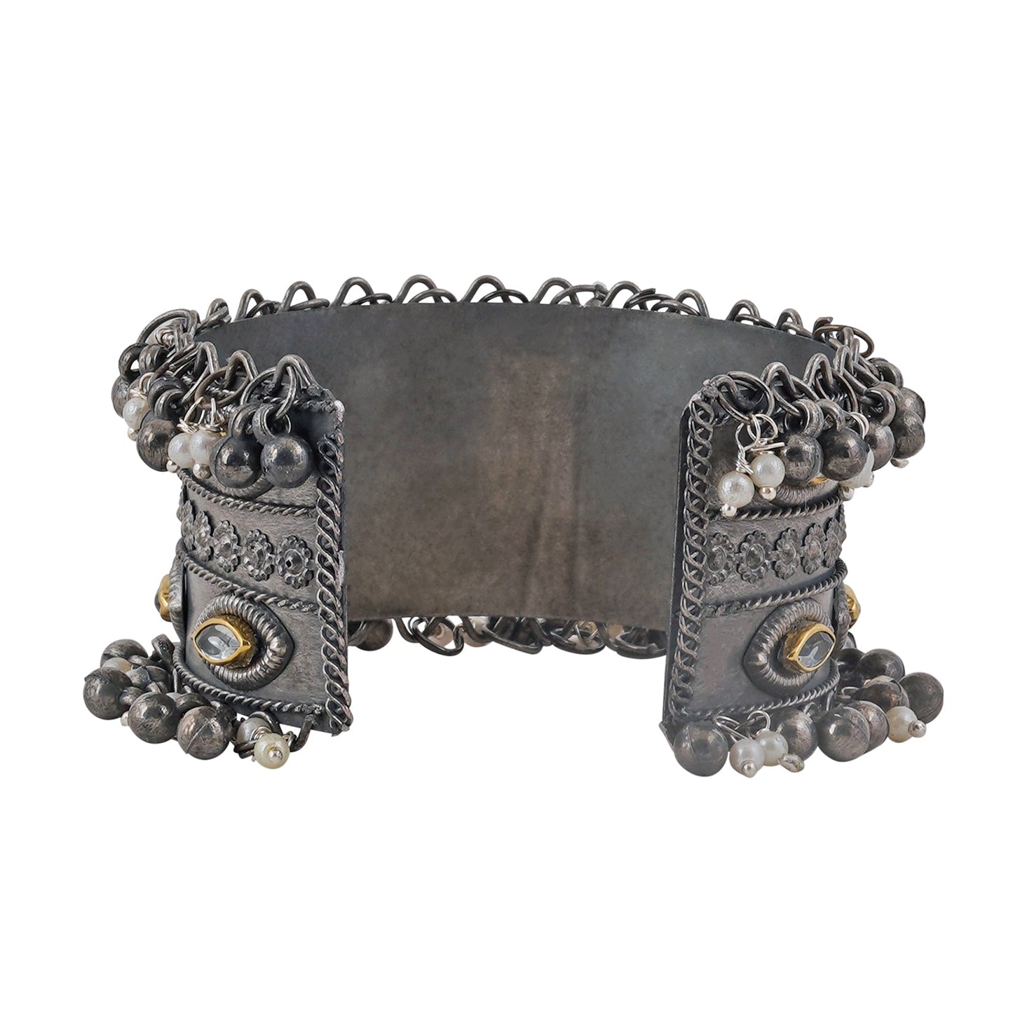 Teejh Freyal Ghungroo Silver Oxidised Bracelet