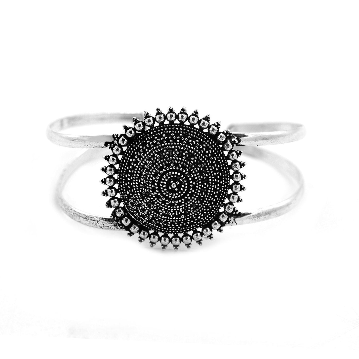 Kimaya Circular Silver Oxidized Cuff - Teejh