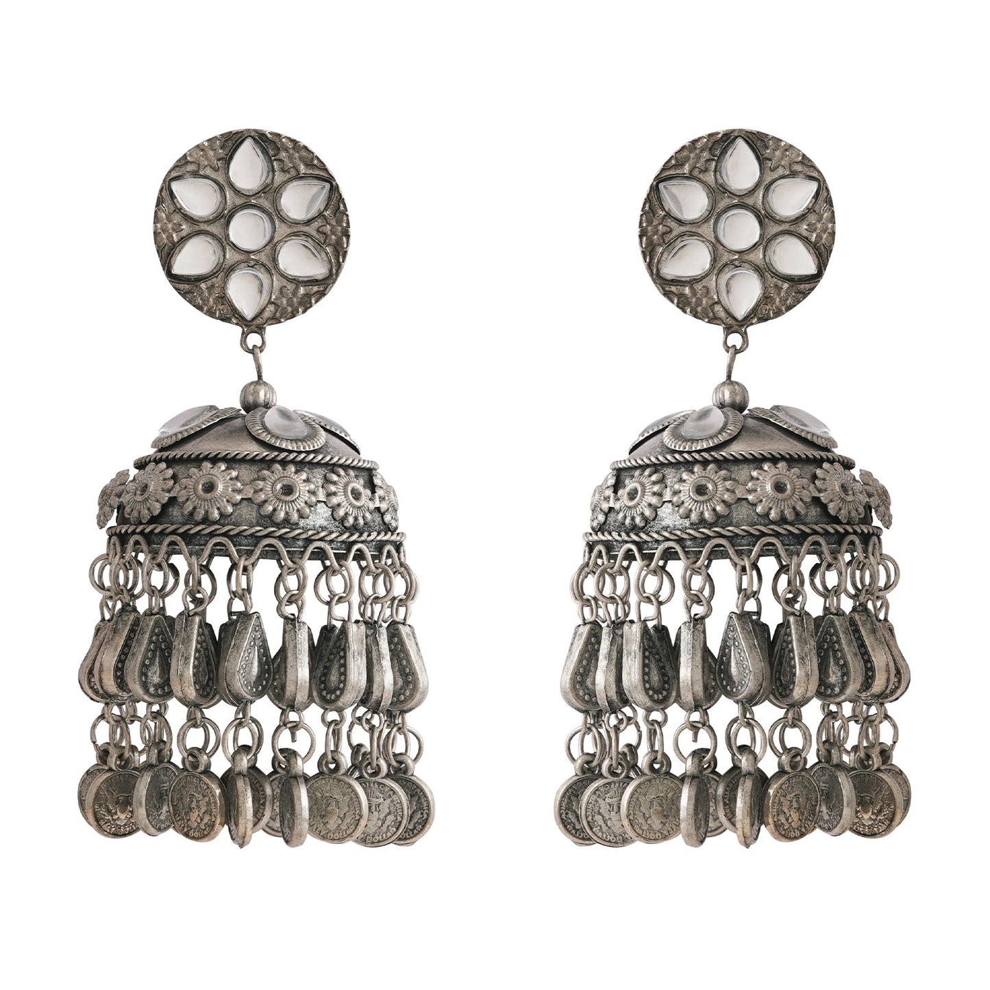 Teejh Iksu Silver Oxidised Jhumkas