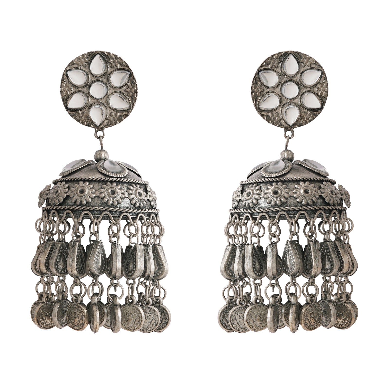 Teejh Iksu Silver Oxidised Jhumkas