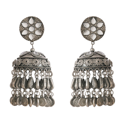 Teejh Iksu Silver Oxidised Jhumkas