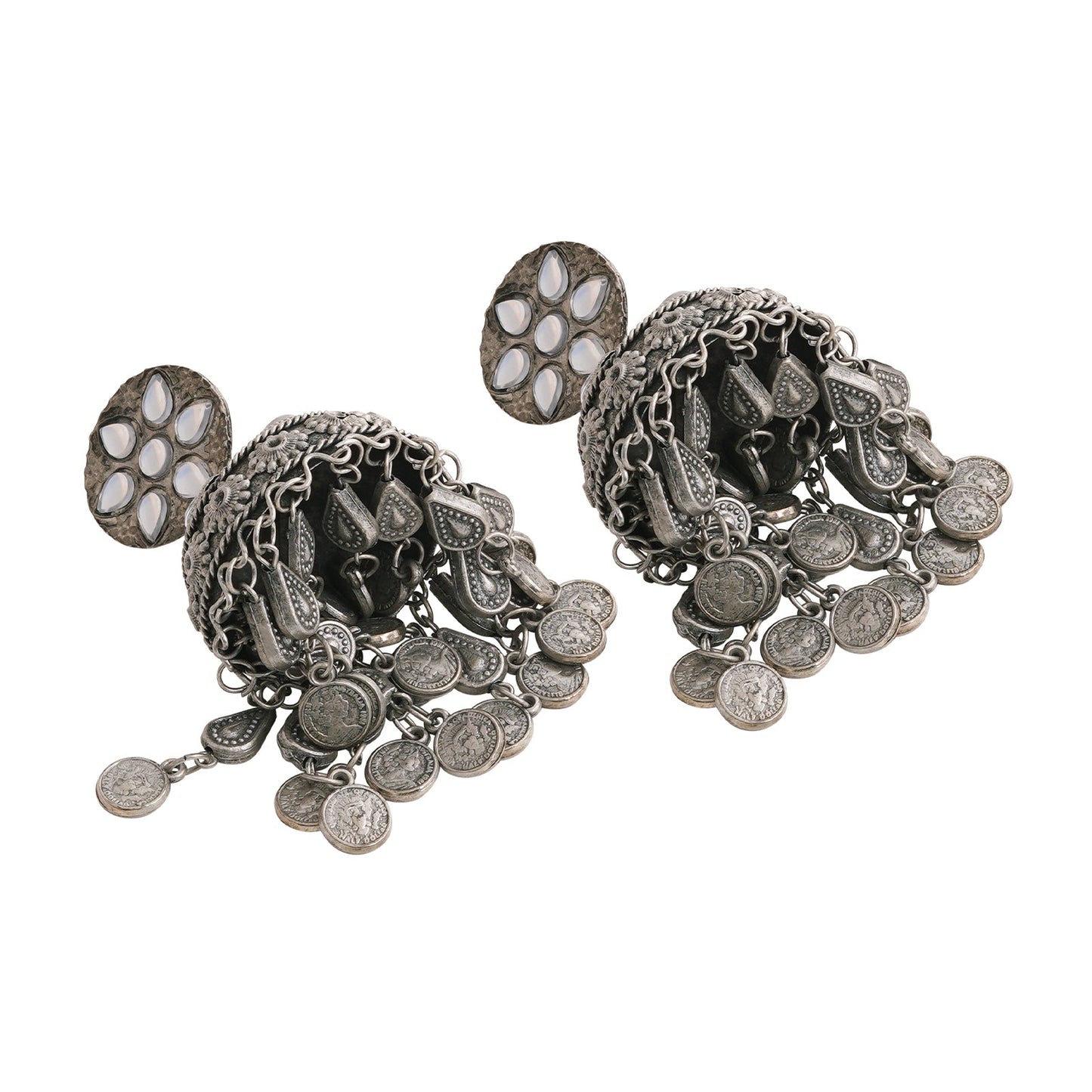 Teejh Iksu Silver Oxidised Jhumkas