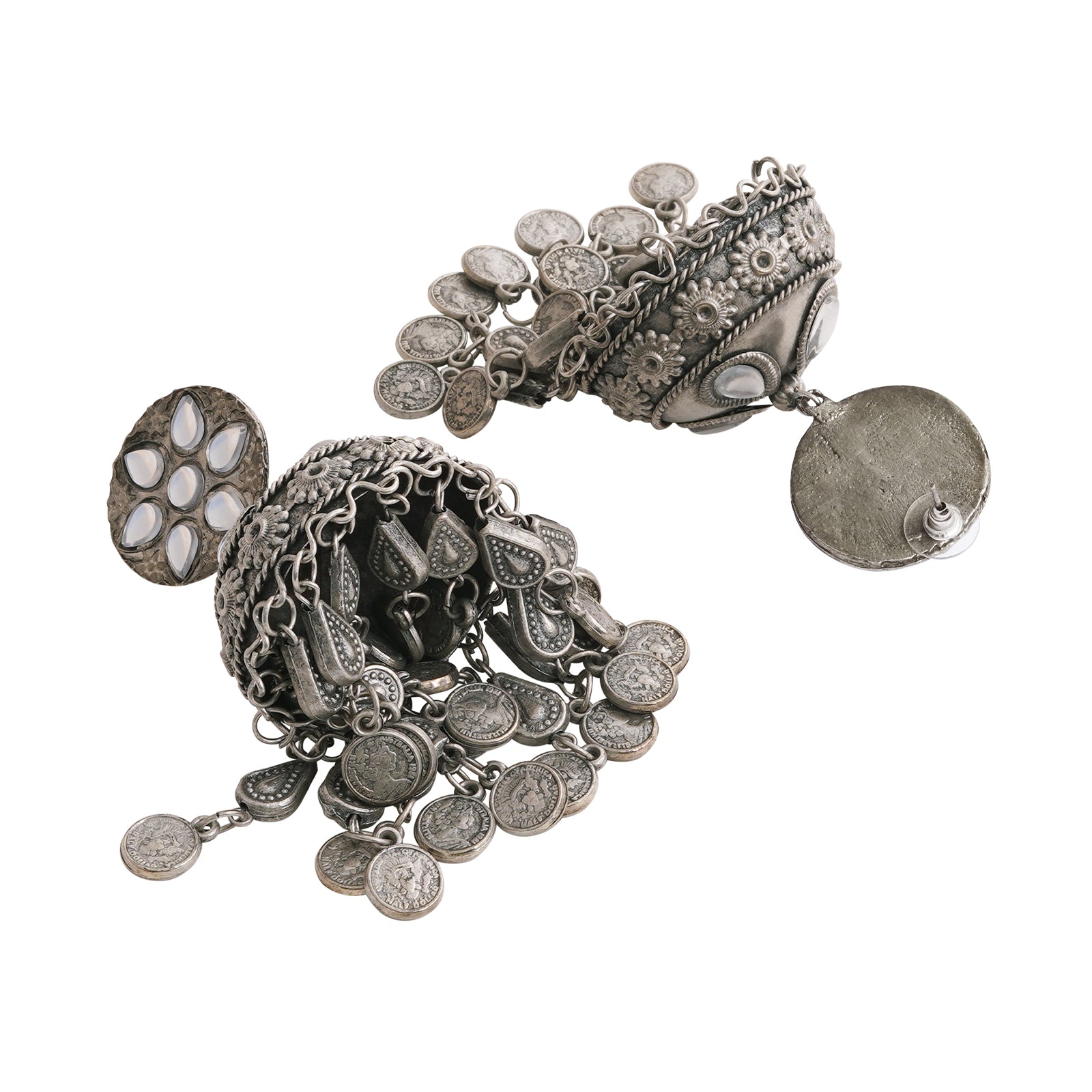 Teejh Iksu Silver Oxidised Jhumkas