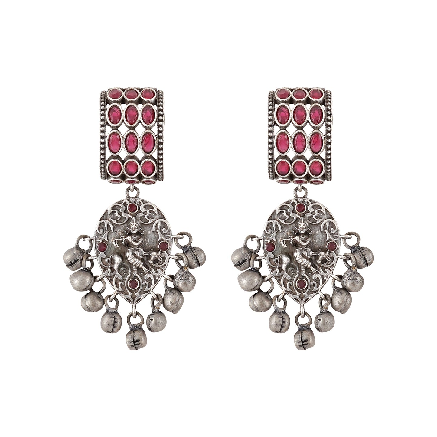 Teejh Zainaz Silver Oxidised Stone Earring