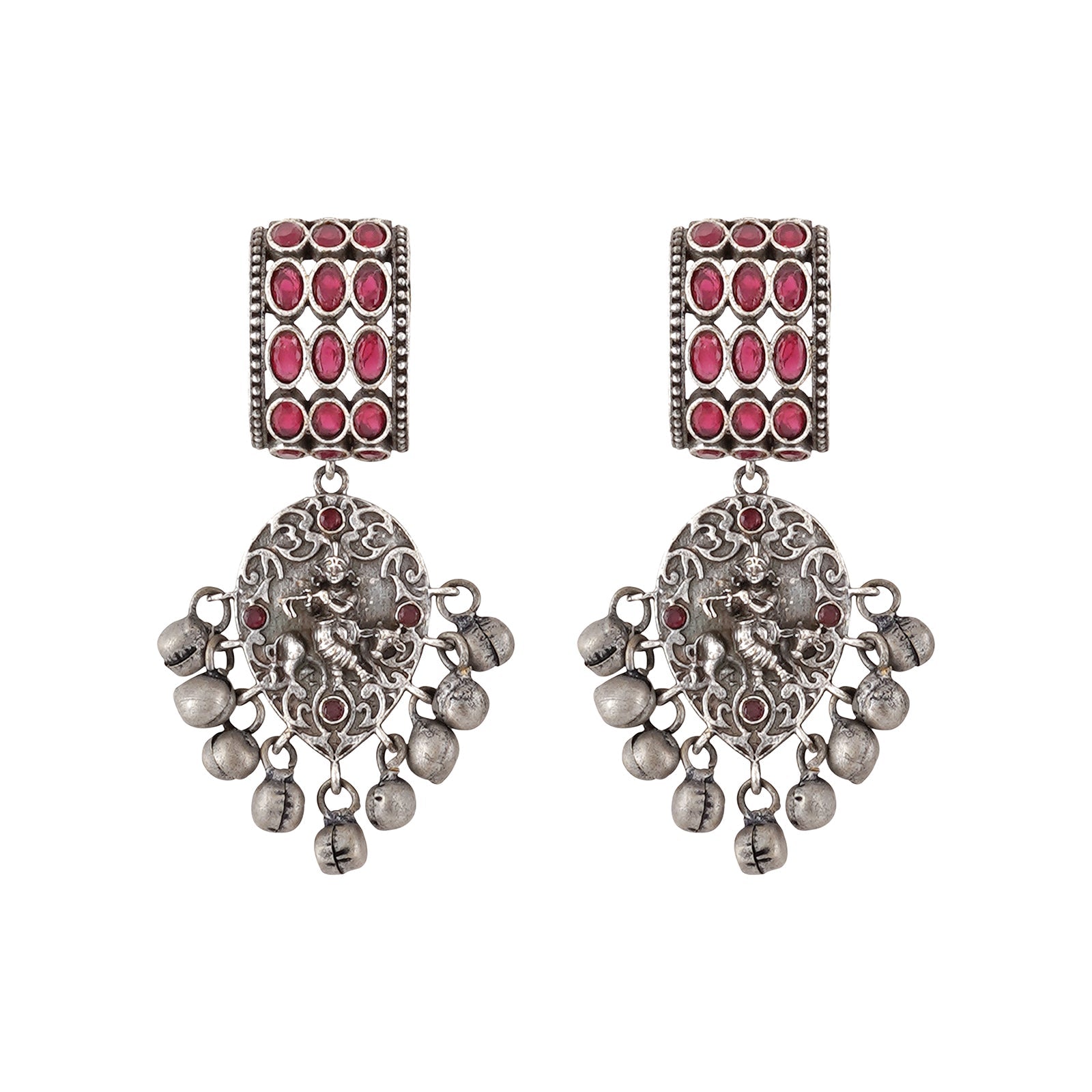 Teejh Zainaz Silver Oxidised Stone Earring