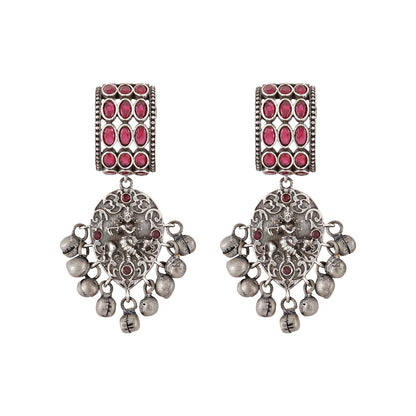 Teejh Zainaz Silver Oxidised Stone Earring