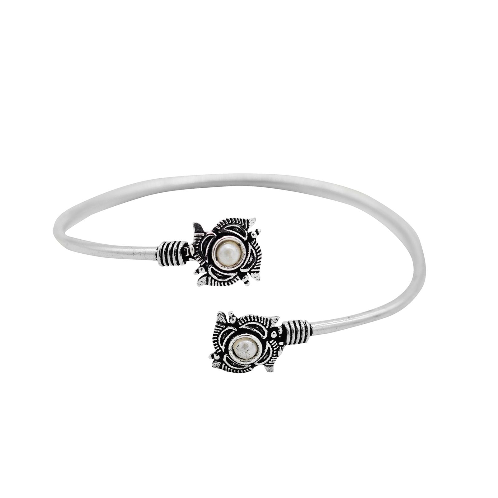 Aparna White Flower Silver Oxidized Bracelet - Teejh