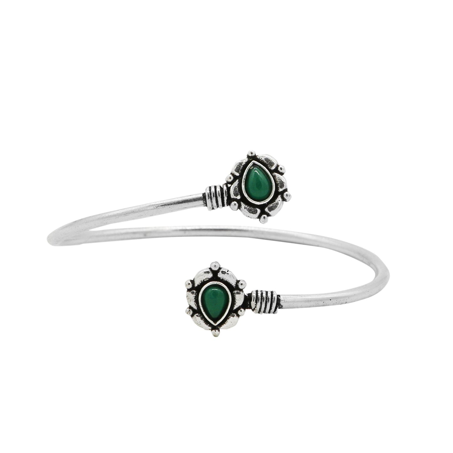 Aparna Green Leaf Silver Oxidized Bracelet - Teejh