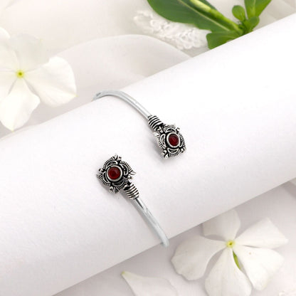 Aparna Red Flower Silver Oxidized Bracelet - Teejh