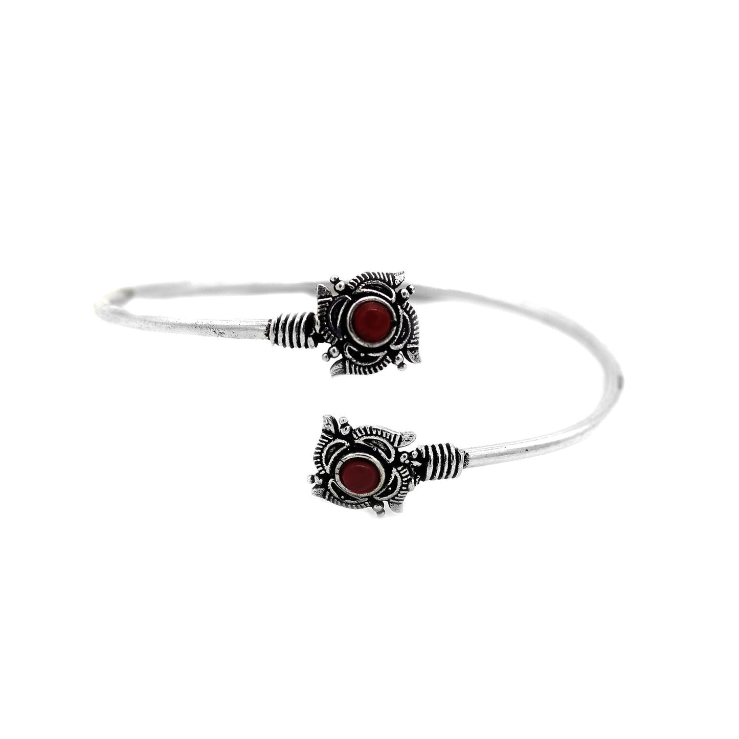 Aparna Red Flower Silver Oxidized Bracelet - Teejh