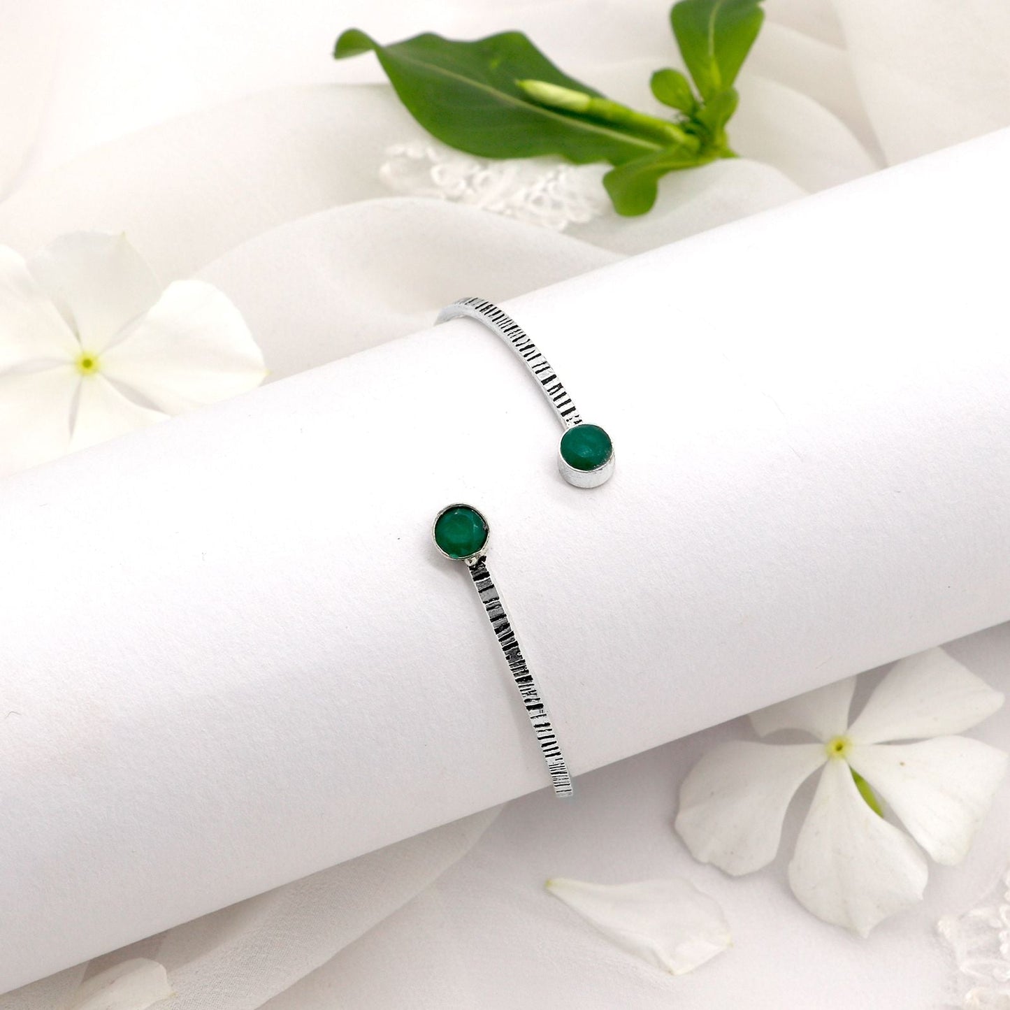 Bhamini Dark Green Silver Oxidized Bracelet - Teejh