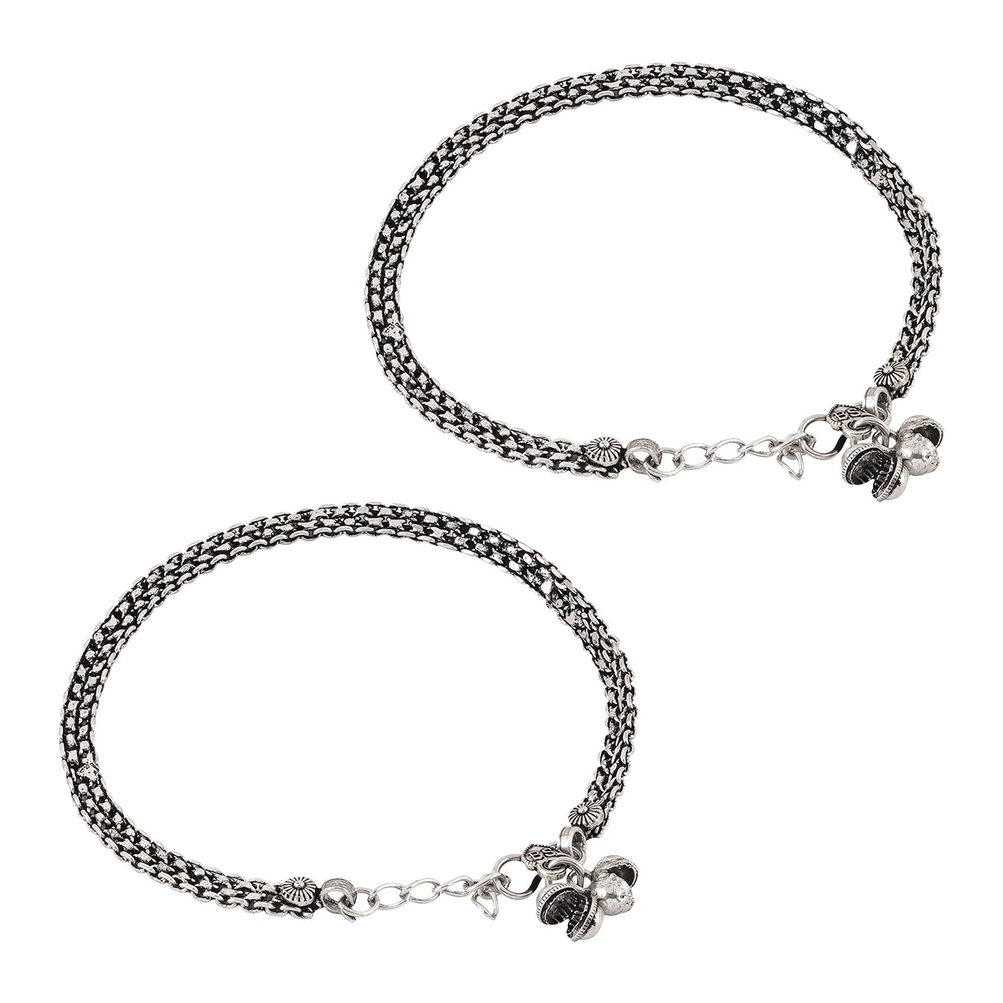 Teejh Raadhey Silver Oxidised Ghungroo Anklet