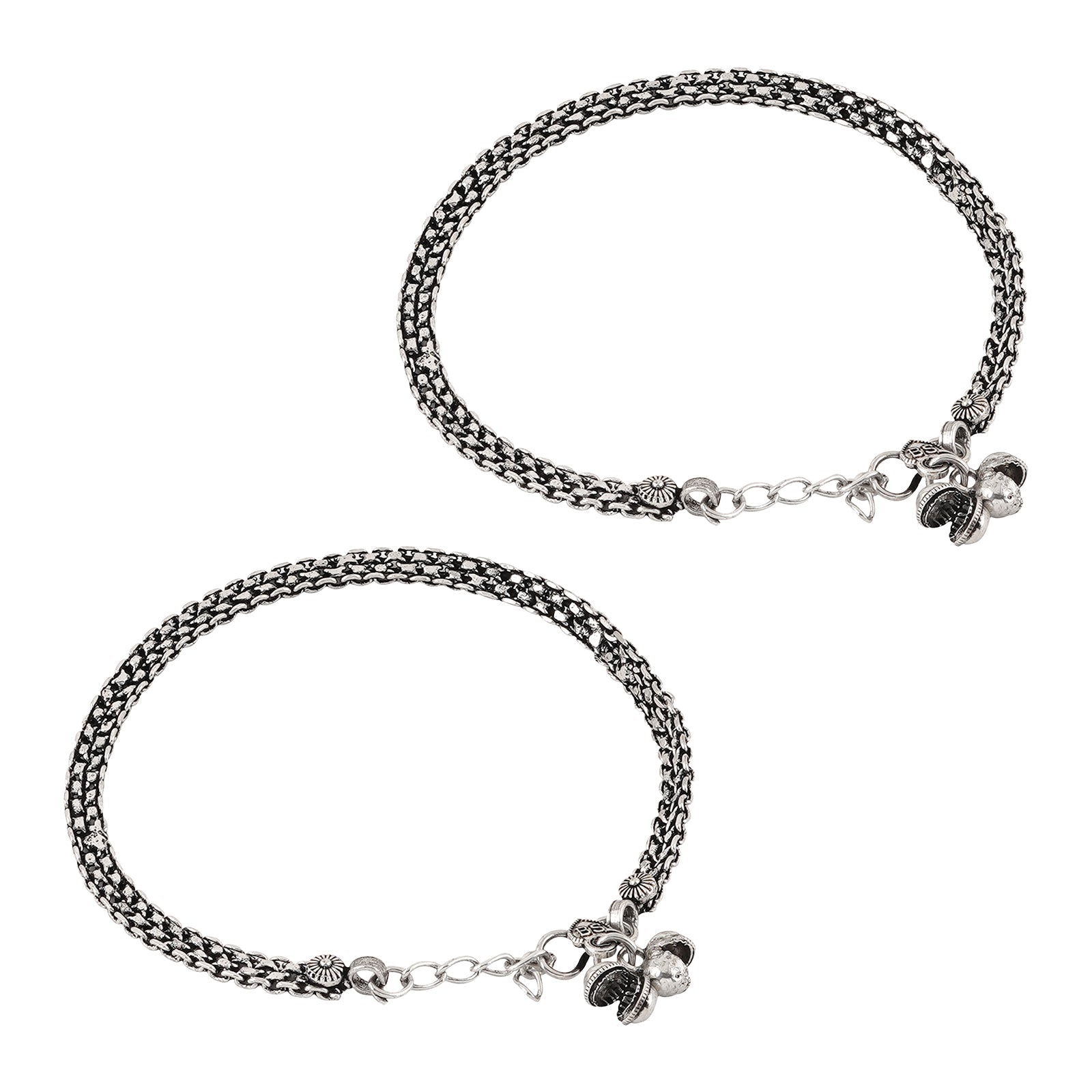 Teejh Raadhey Silver Oxidised Ghungroo Anklet