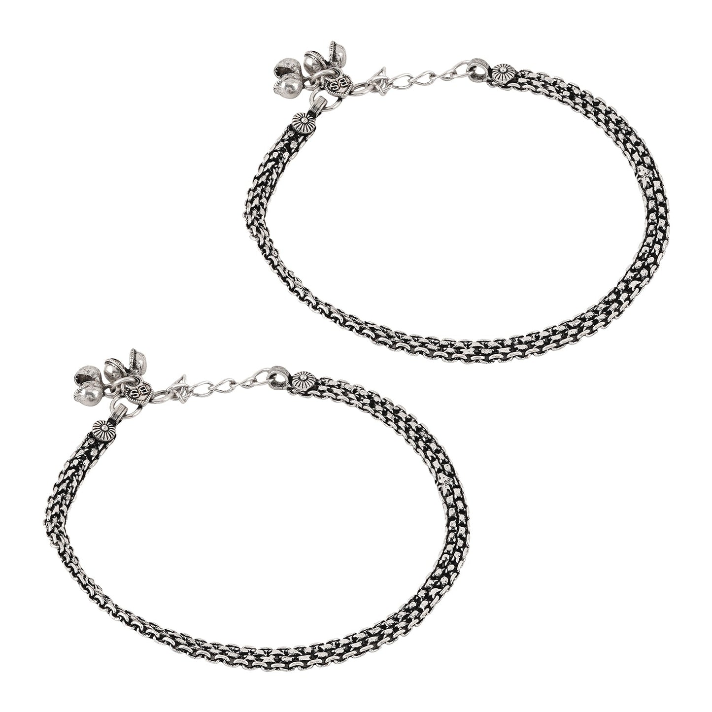 Teejh Raadhey Silver Oxidised Ghungroo Anklet