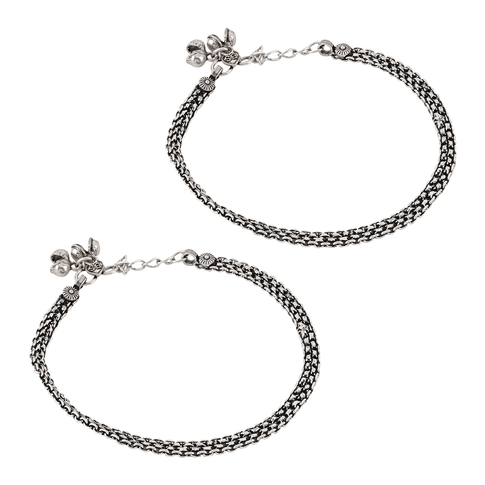 Teejh Raadhey Silver Oxidised Ghungroo Anklet