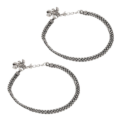 Teejh Raadhey Silver Oxidised Ghungroo Anklet